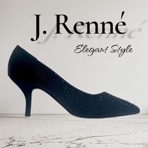J.Renee Elegant Embellished Textured Heels Size US 9W | EU40 Black Fabric Uppers